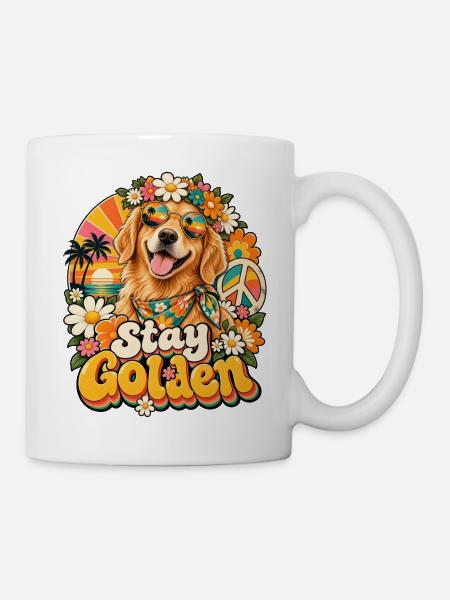 Stay Golden Hund Retro Blüten - Tasse - Weiß