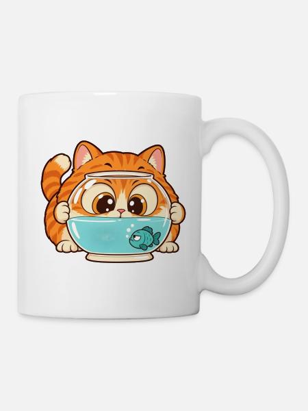 Katzenbaby am Fischglas Aquarium - Tasse - Weiß