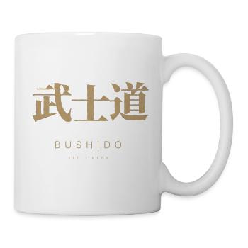 Bushido-Brush: Goldene Schrift auf Stoff - Tasse - Weiß - Rechts