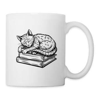 Katze schläft auf Bücherleser - Tasse - Weiß - Rechts