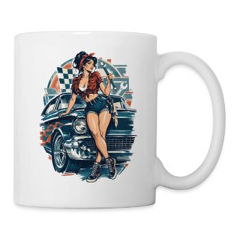 Hot Rod Pin-up Girl: 50s Muscle Car Mechanikerin - Tasse - Weiß - Rechts