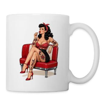 Rockabilly Pin-Up Girl mit Lolly und Tattoos - Tasse - Weiß - Rechts