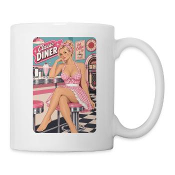 Rockabilly Pinup Girl blond im 50er Jahre Diner - Tasse - Weiß - Rechts