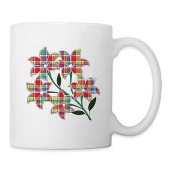 Rote Blumen mit Madras-Mustern, mehrfarbigen Blütenblättern - Tasse - Weiß - Rechts