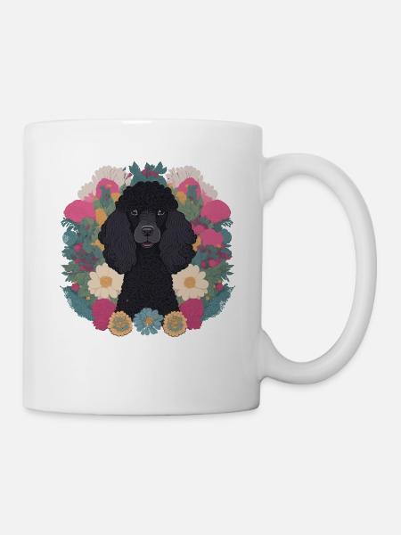 Schwarzer Pudel mit Blumen Pudel Liebhaber Hund - Tasse - Weiß