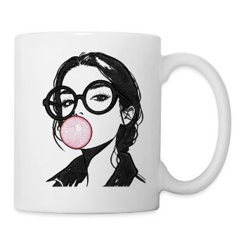 Frau mit Kaugummi Stickerei rosa und schwarz  - Tasse - Weiß - Rechts