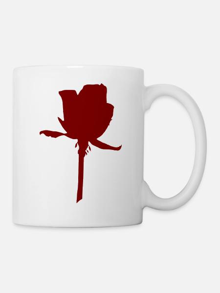 Rote Rosen-Silhouette auf Stiel - Tasse - Weiß