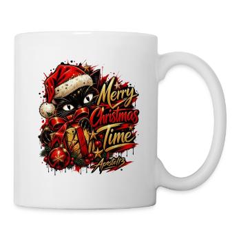 Merry Christmas Time – Cute Black Cat Christmas - Tasse - Weiß - Rechts