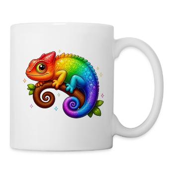 Kawaii Chamäleon Regenbogen Bunt T-Shirt - Tasse - Weiß - Rechts