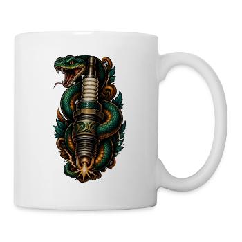 Zündkerze Schlange Tattoo Neo Traditional T-Shirt - Tasse - Weiß - Rechts