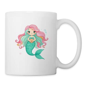 Kawaii Meerjungfrau Rosa Haare Süßes Kinder Shirt - Tasse - Weiß - Rechts