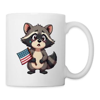 Besorgter Waschbär mit US Flagge - Tasse - Weiß - Rechts