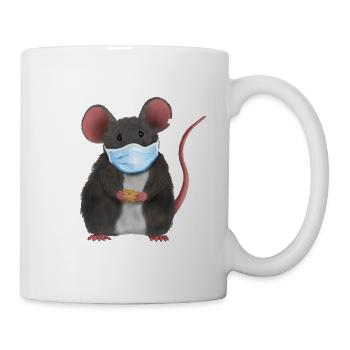 Ratte mit Mundschutz - Ratte mit Käse - Tasse - Weiß - Rechts