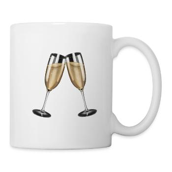 Sektgläser Anstoßen - Prost mit Prickelndem - Tasse - Weiß - Rechts