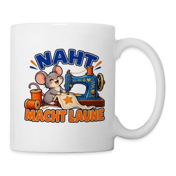 Naht macht Laune – Maus an der Nähmaschine - Tasse - Weiß - Rechts