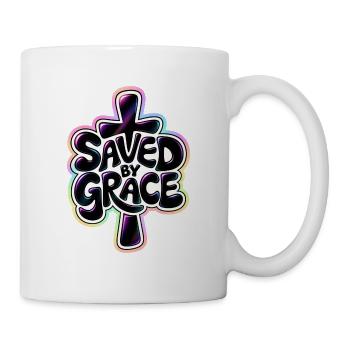 Saved by Grace – Christlicher Glaube Kreuz - Tasse - Weiß - Rechts