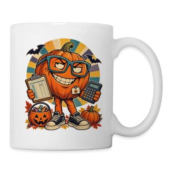 Halloween-Kürbis Buchhalter Retro-Büro-Nerd - Tasse - Weiß - Rechts