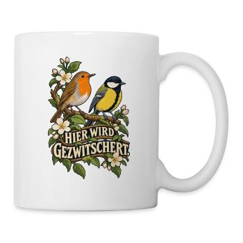 Rotkehlchen Kohlmeise Zwei Vögel am Blütenzweig - Tasse - Weiß - Rechts