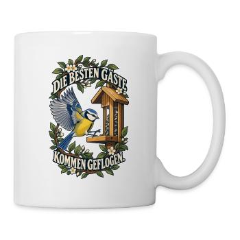 Blaumeise - Die Besten Gäste Kommen Geflogen - Tasse - Weiß - Rechts