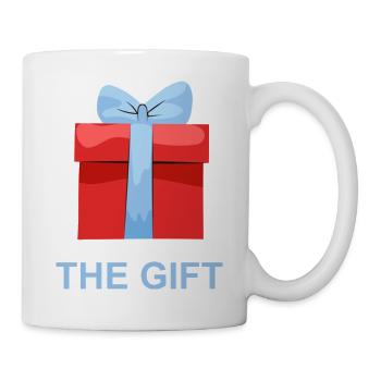 Rotes Geschenk mit Blauem Band - Tasse - Weiß - Rechts