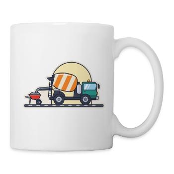 Betonmischer füllt eine Schubkarre mit Beton - Tasse - Weiß - Rechts