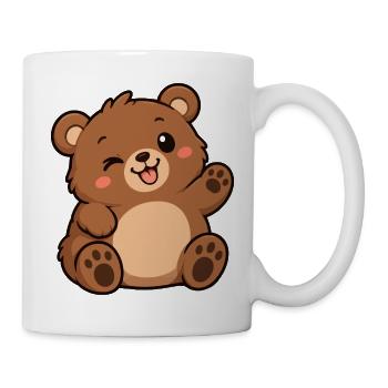 Kuschelbär Cartoon Winke-Motiv - Tasse - Weiß - Rechts