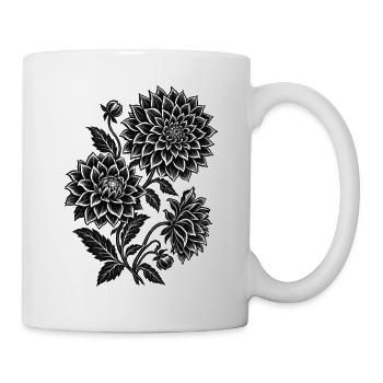 Dahlia-Garten Linoleumschnitt-Botanisches Blumendesign - Tasse - Weiß - Rechts