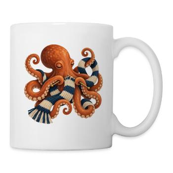 Stricken von Oktopus mit gestreiftem Schal - Tasse - Weiß - Rechts