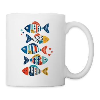 Bunte Fische mit Meeresmotiven - Tasse - Weiß - Rechts