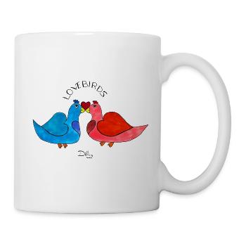 LoveBirds – verliebte Vögel mit Herz - Tasse - Weiß - Rechts