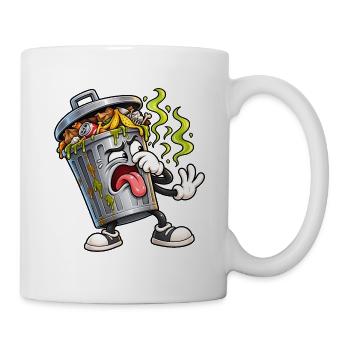 Mülleimer ekelt sich – Lustiger Müll Cartoon - Tasse - Weiß - Rechts