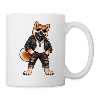 Akita mit Bart und Lederjacke – Cooler Biker Hund - Tasse - Weiß - Rechts