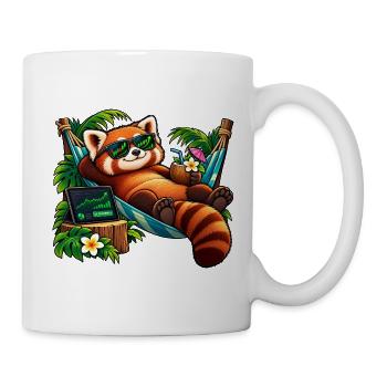 Roter Panda im Urlaub – Aktien und Entspannung - Tasse - Weiß - Rechts