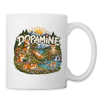 Dopamin – Corgi Hunde beim Entspannen in Natur - Tasse - Weiß - Rechts