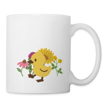 Küken Blumen Kinder Vogel Design Geschenkidee - Tasse - Weiß - Rechts