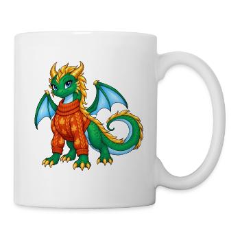 Süßes grünes Drachenmädchen im Herbstpullover - Tasse - Weiß - Rechts