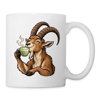 Steinbock mit Matcha Latte – Alpen und Sternzeiche - Tasse - Weiß - Rechts