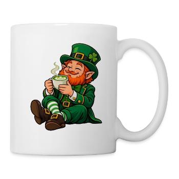 Leprechaun mit Matcha Latte – Irischer Glückszaube - Tasse - Weiß - Rechts