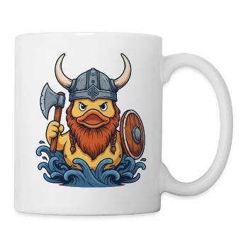 Viking-Ente mit Axt und Wellen - Tasse - Weiß - Rechts