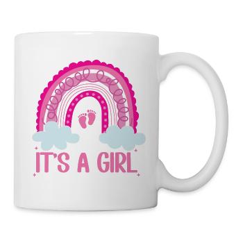 Es ist eine Girl-Regenbogen-Baby-Tiny Feet Geschlechtenenthüllung - Tasse - Weiß - Rechts