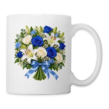 Blauer Rosenstrauß mit Lilien - Tasse - Weiß - Rechts