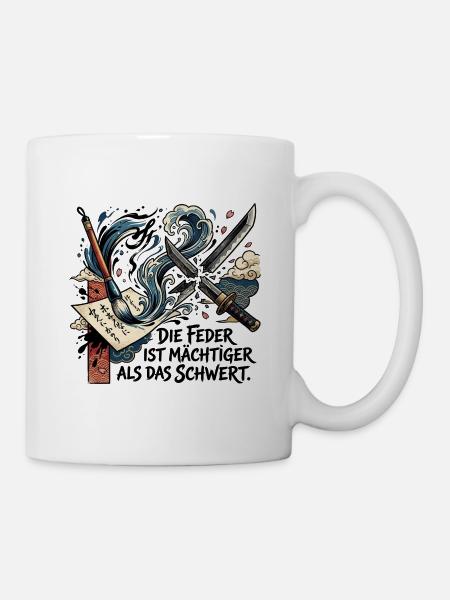 Die_Feder_ist_maechtiger_als_das_Schwert_-_Ukiy - Tasse - Weiß