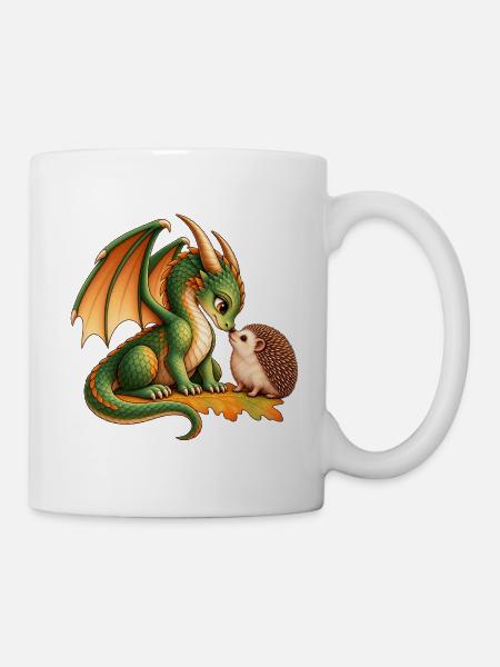 Drache & Igel – Niedlicher Nasenstups im Herbst - Tasse - Weiß