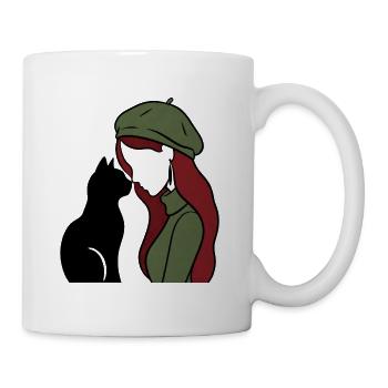 ragazza_rossa_con_basco_verde_con_gatto_nero - Tasse - Weiß - Rechts