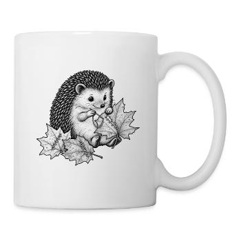 Süßer Igel näht Herbstblätter - Tasse - Weiß - Rechts