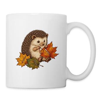 Süßer Igel näht Herbstblätter - Tasse - Weiß - Rechts