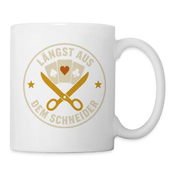 Längst aus dem Schneider – Skat Spruch Geburtstag - Tasse - Weiß - Rechts
