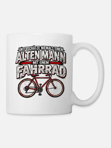 Alten Mann mit Fahrrad Warnung - Tasse - Weiß