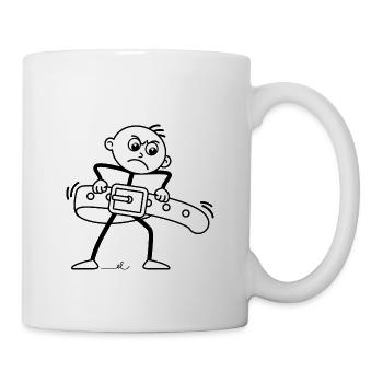 Strichel zieht Gürtel enger: Minimalistischer Witz - Tasse - Weiß - Rechts