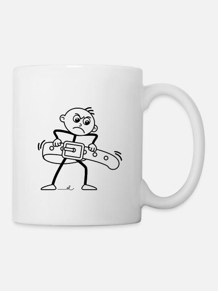 Strichel zieht Gürtel enger: Minimalistischer Witz - Tasse - Weiß